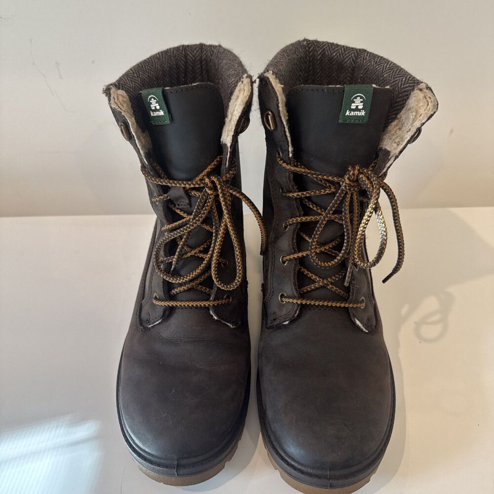 Kamik Rogue Waterproof Leather Winter Boots Womens 9 Dark Brown 3M Thinsulate